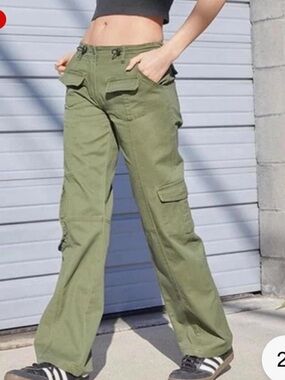 Brandy Melville Cargo Pants Green Juniors Small Low Rise Y2K Wide Leg